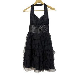 Vintage Y2K Masquerade Black Babydoll Halter Neck Ruffle Goth Glam Mini Dress